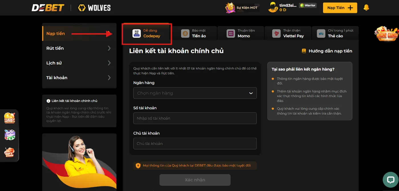 Nạp tiền Codepay – Tự động 24/7, xử lý nhanh chỉ trong vài phút.