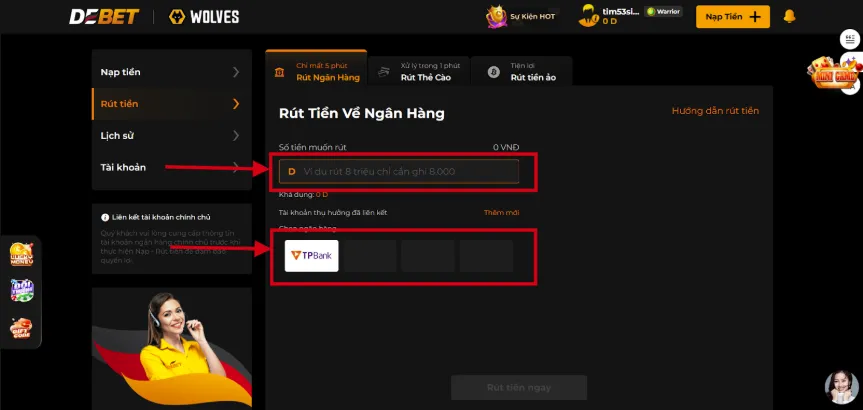 Debet hỗ trợ rút tiền trực tiếp về tài khoản ngân hàng chính chủ với quy trình rõ ràng, bảo mật và ổn địn